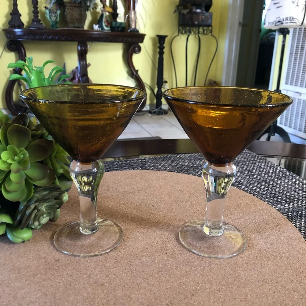 Vintage Amber Cocktail Glass Set